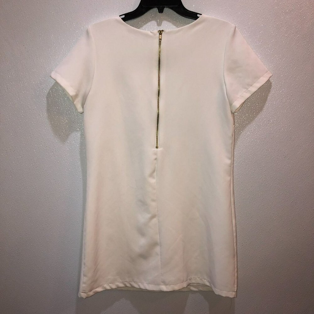 Lulus Medium Ivory Short Sleeve Zip Back Short Mini Shift Dress Size M USA Made - Picture 7 of 9